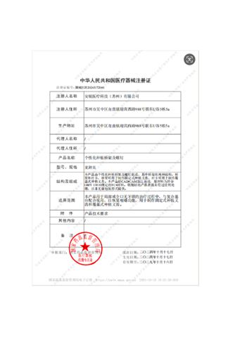 Product Registration Certificate for Personalized Bridge Frame
