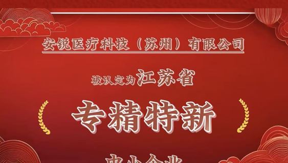 [Good News] | Anrui Medical Awarded the Recognition of Jiangsu Provincial "Specialized, Refined, Differential, and Innovative" Small and Medium-sized Enterprise!